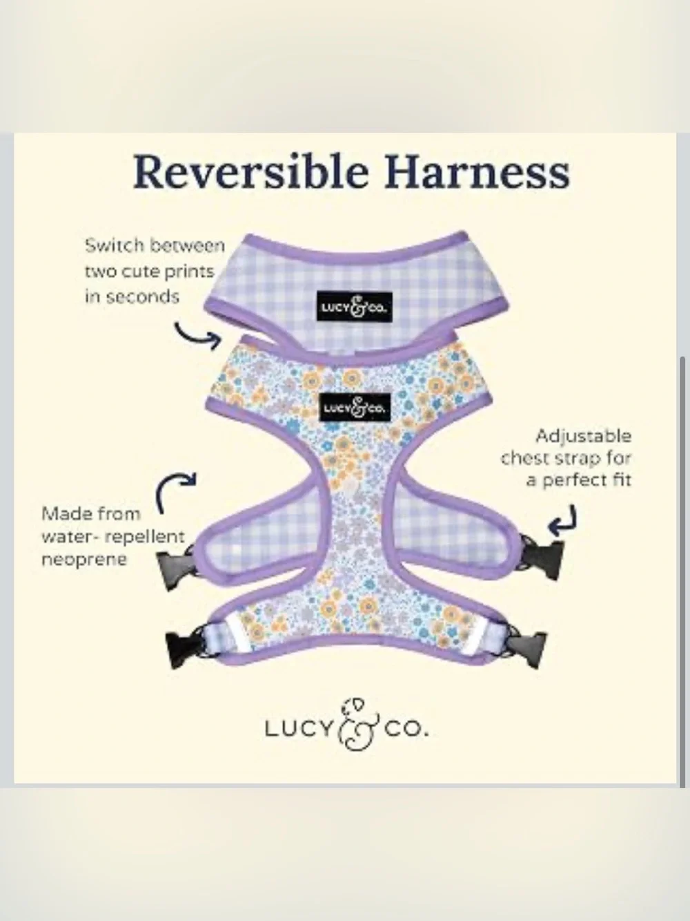 Lucy & Co. Reversible Dog Harness - Water-Repellent Neoprene XL. 2553/DB-1